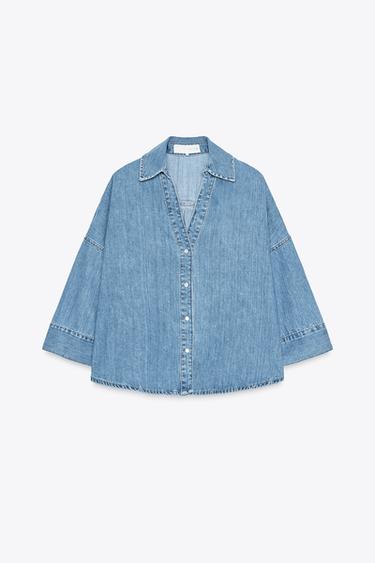 Z1975 FLOWING WIDE SLEEVE DENIM SHIRT - Mid-blue by Zara - Image 4