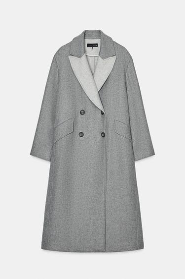WOOL BLEND DOUBLE-BREASTED COAT - Grey by Zara