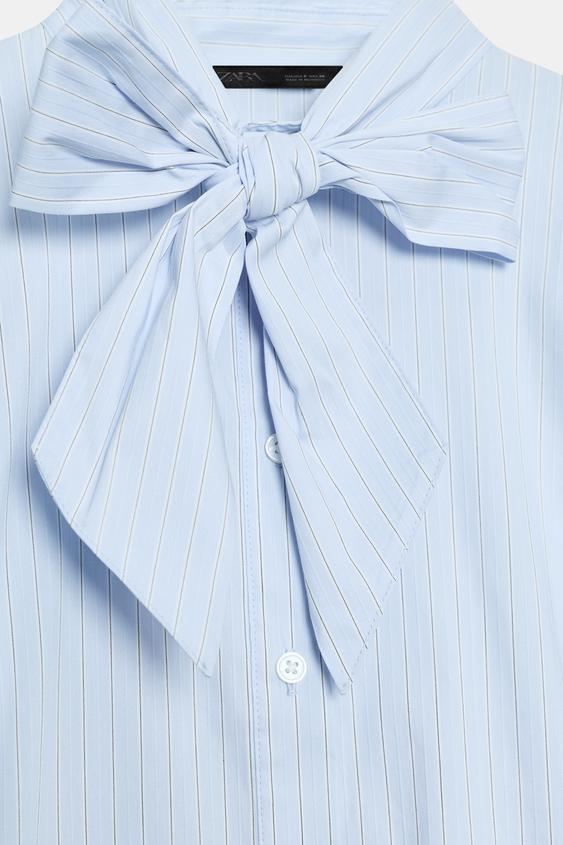 STRIPED SHIRT WITH TIED DETAIL - Blue/White by Zara - Image 6