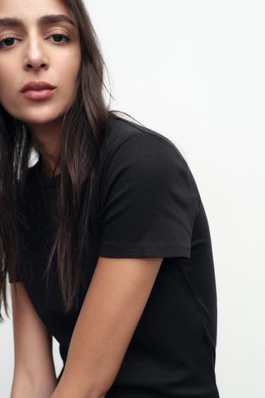 RIBBED SHORT SLEEVE T-SHIRT - Black by Zara - Image 3
