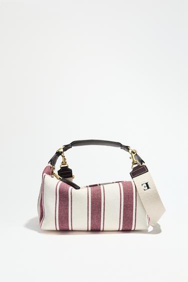 STRIPED FABRIC CITY BAG - Burgundy Red by Zara