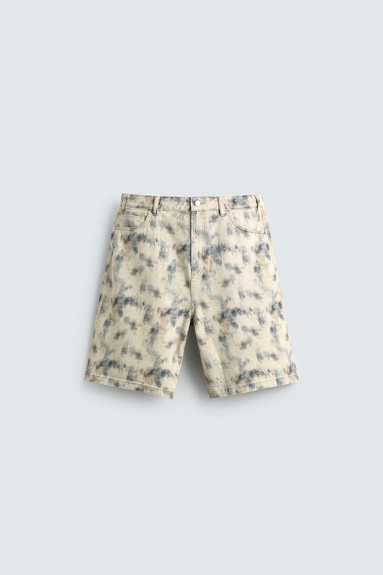 ZARA RELAXED FIT ABSTRACT PRINT BERMUDA SHORTS