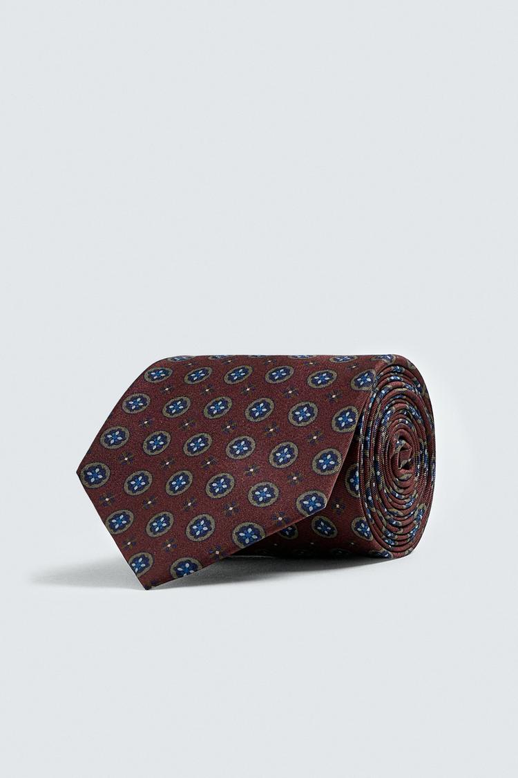 ZARA 100% SILK GEOMETRIC JACQUARD TIE