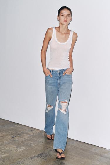 ПРЯМЫЕ ДЖИНСЫ ZW COLLECTION СО СРЕДНЕЙ ПОСАДКОЙ И ДЫРАМИ — ГОЛУБОЙ от Zara