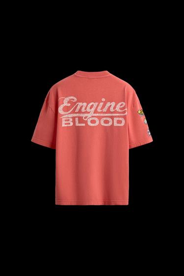 Zara MOTOR GRAPHICS T-SHIRT - Reddish