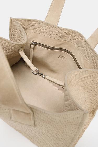 BRAIDED SUEDE SHOPPER BAG - SAND/BROWN by Zara - Image 6