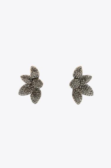 RHINESTONE FAN FLOWER EARRINGS - Anthracite grey by Zara