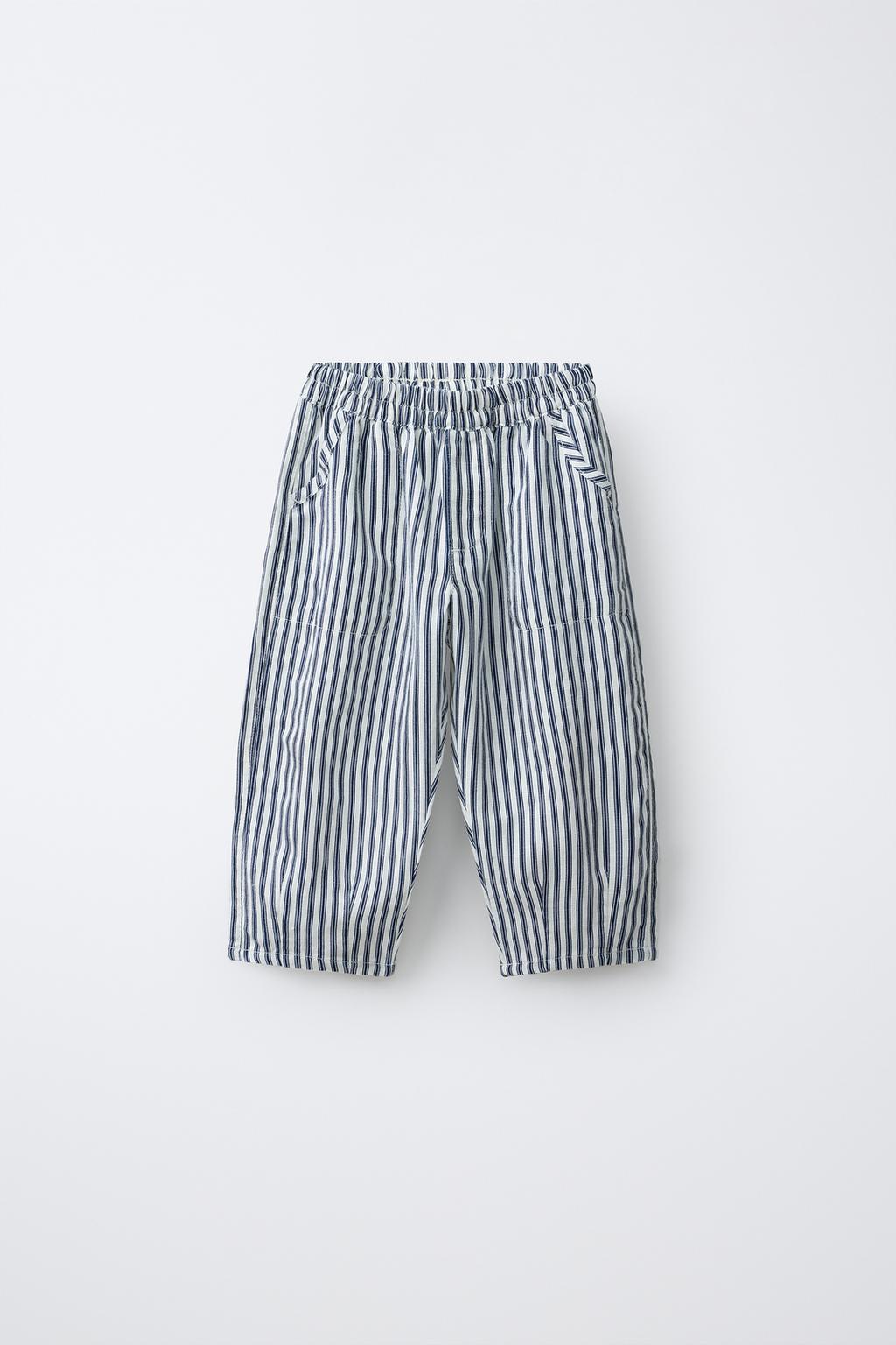 STRIPED LINEN BLEND BAGGY TROUSERS