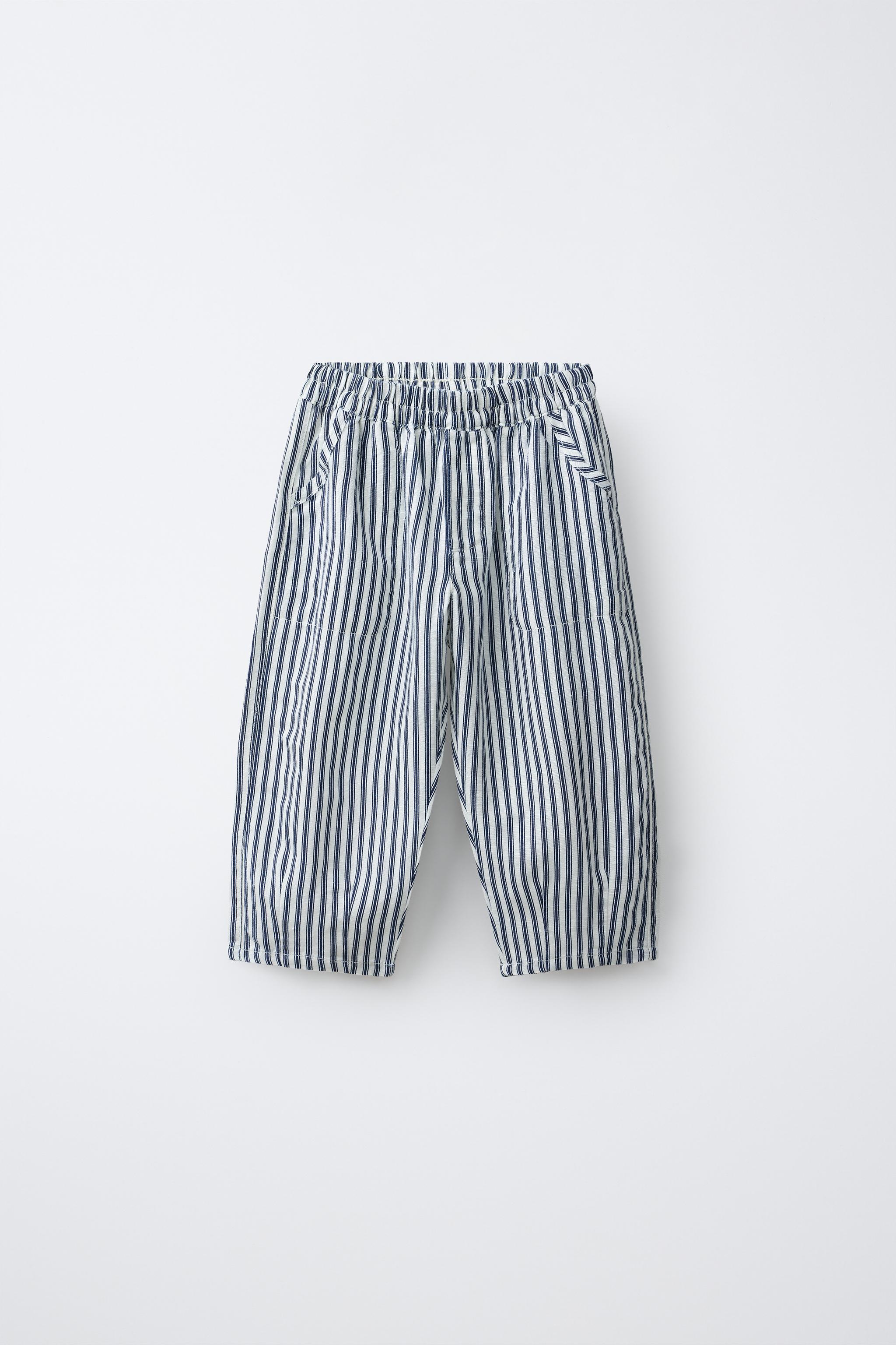 STRIPED LINEN BLEND BAGGY PANTS