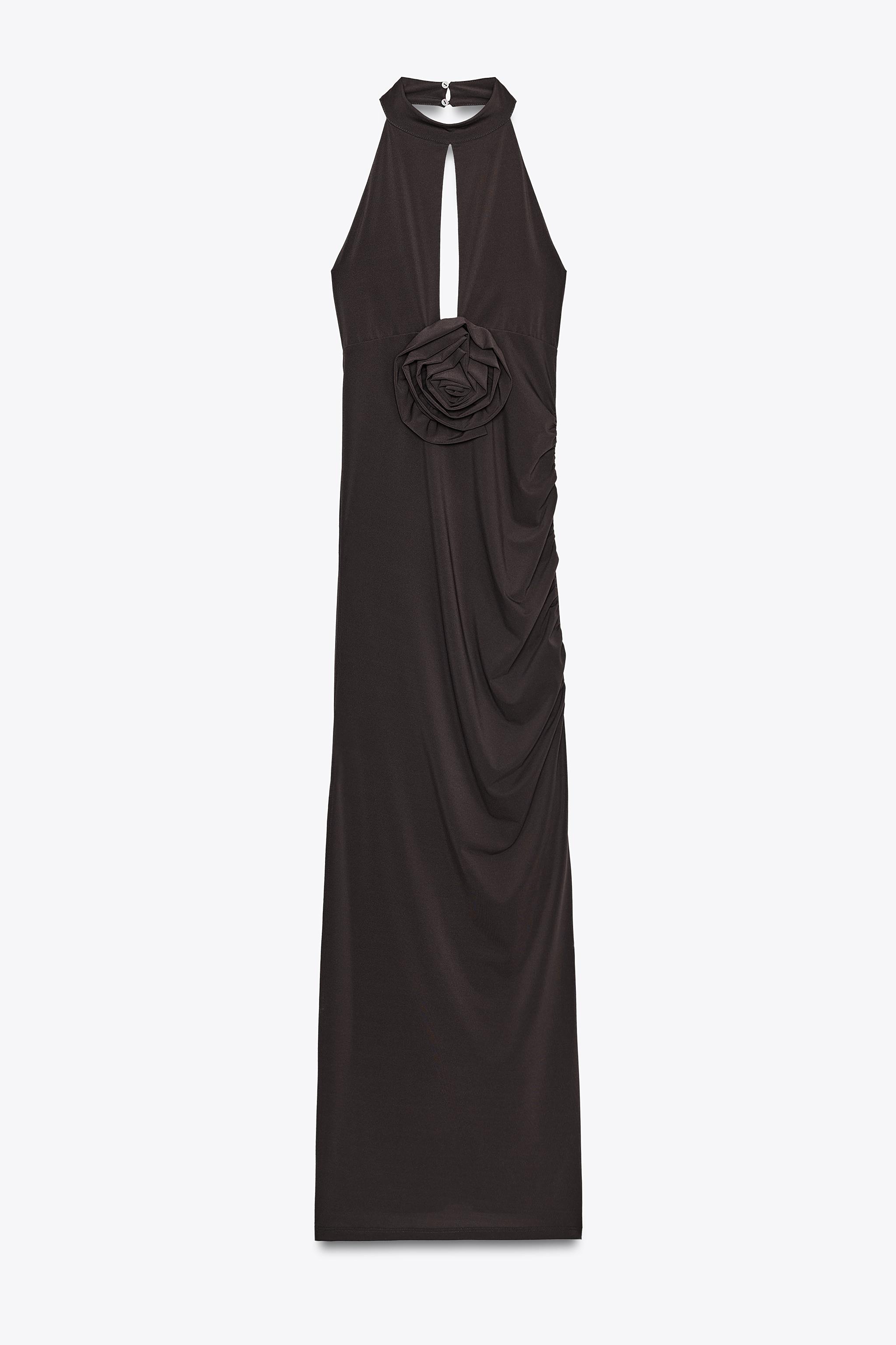 HALTER DRESS WITH FLOWER - Dark brown | ZARA United States