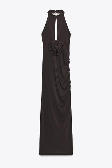 ROBE HALTER FLEUR - Marron foncé de Zara - Image 5