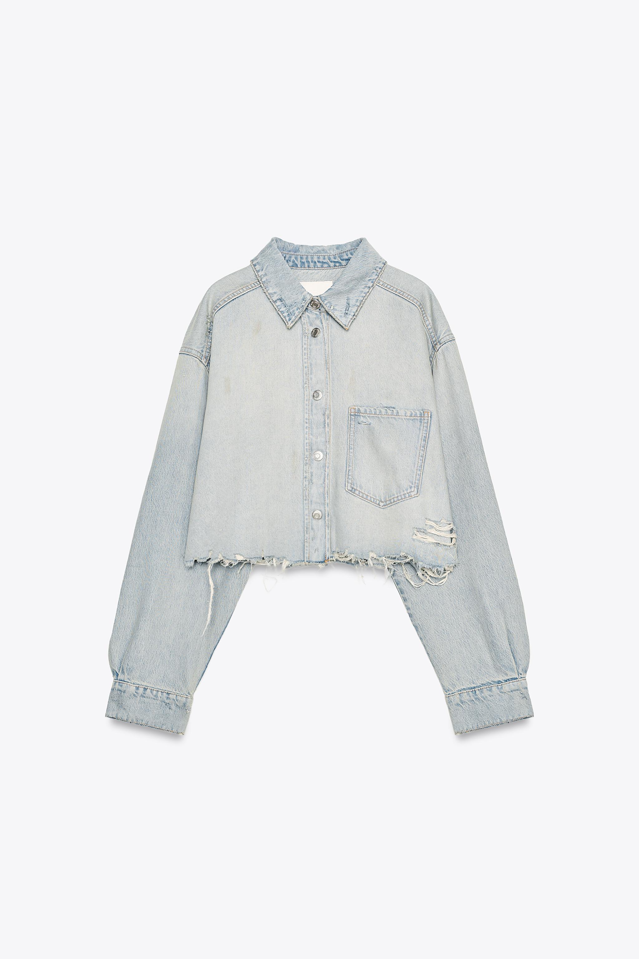【30％OFF】 JACKET DENIM CROP TRF RIPPED - Spain ZARA | blue Light ジャケット・アウター