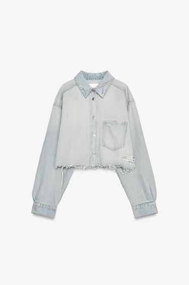 RIPPED TRF CROP DENIM JACKET - Light blue by Zara - Image 5