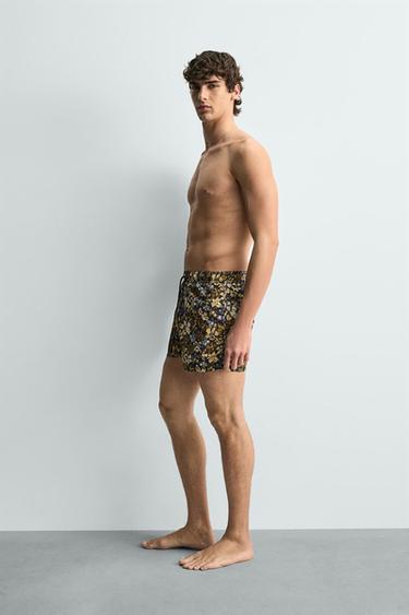MID-LENGTH FLORAL PRINT SWIMMING TRUNKS - Brown by Zara - Image 3