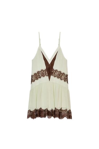 SHORT DRESS WITH CONTRAST LACE - Brown / Green by Zara