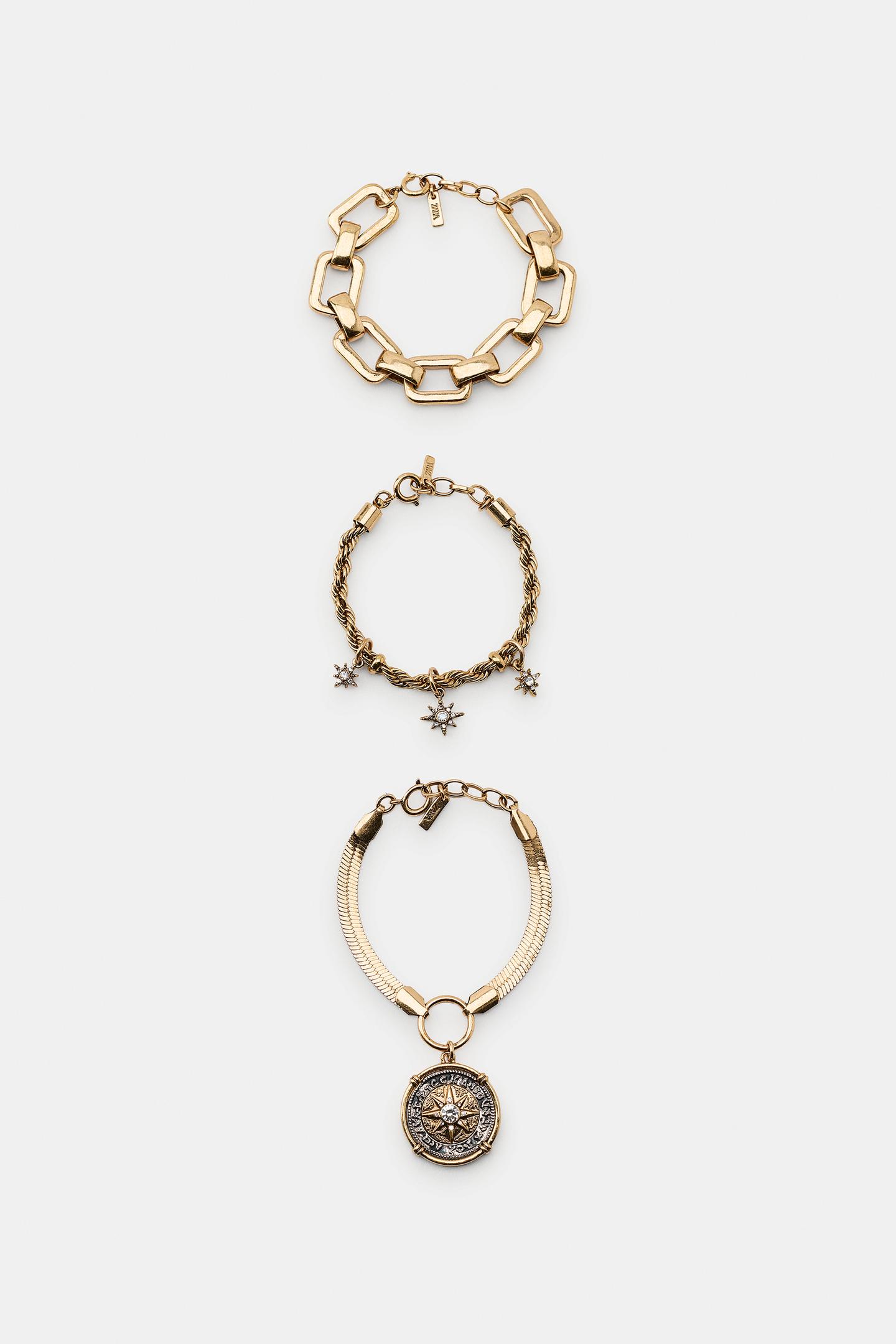 Женские браслеты Zara Pack OF 3 Metallic Charm and Star, цвет: Золотой — фото 3