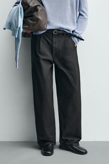 WIDE-LEG PLEATED TROUSERS - Brown by Zara - Image 1