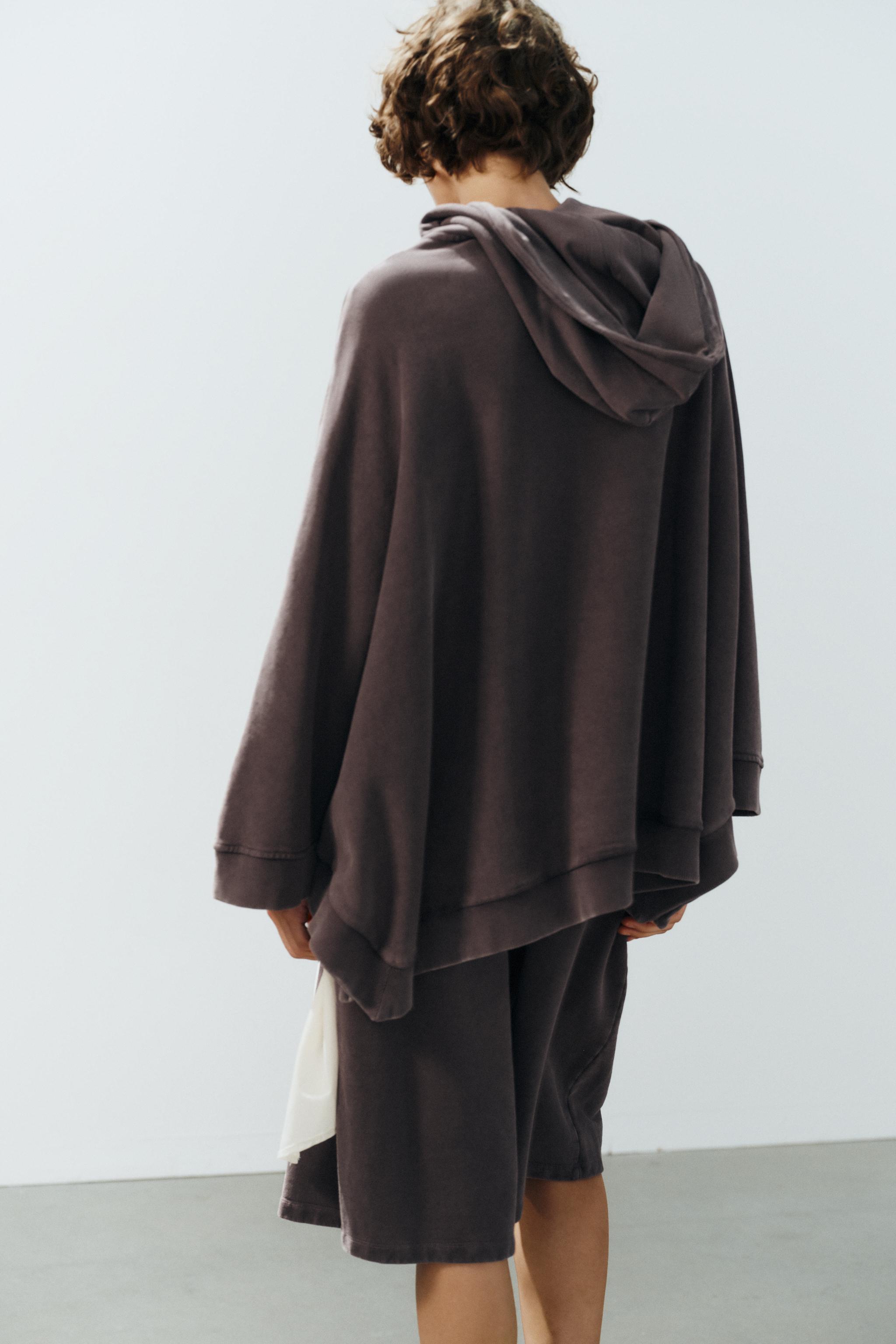 Zara WASHED EFFECT CAPE HOODIE — фото 5