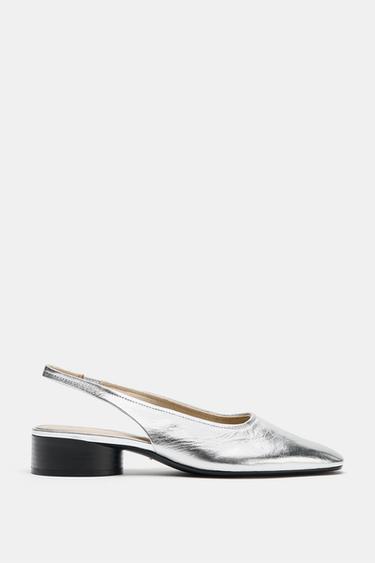 Zara METALLIC LEATHER SLINGBACKS - Silver - Image 0