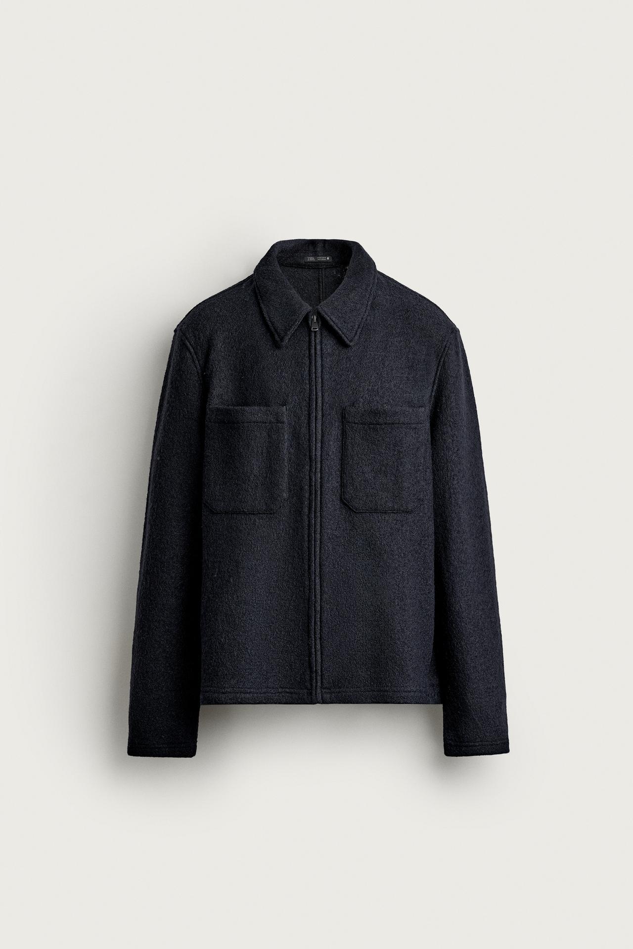 VISCOSE-WOOL BLEND TEXTURED OVERSHIRT — Dark navy