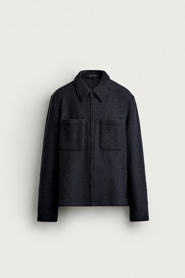 VISCOSE-WOOL BLEND TEXTURED OVERSHIRT — Dark navy 1