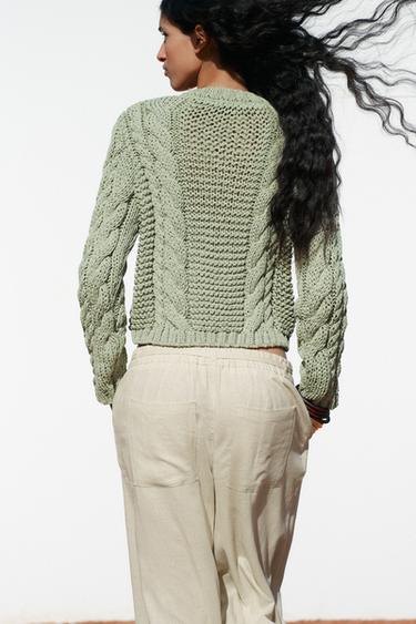 GILET EN MAILLE À BOUTONS FLEUR - Vert clair de Zara - Image 3