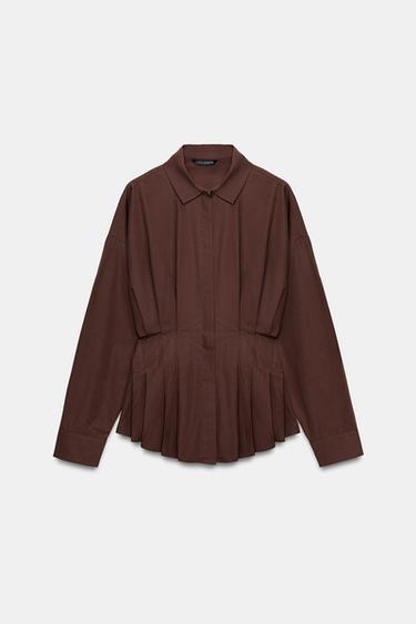 POPLIN SHIRT WITH PLEATS - Brown by Zara - Image 0