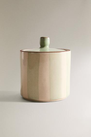 STRIPED CERAMIC BATHROOM ORGANISER JAR - أزرق الخاص بـ Zara