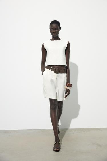 Zara EMBROIDERED INTERLOCK TOP - White - Image 0
