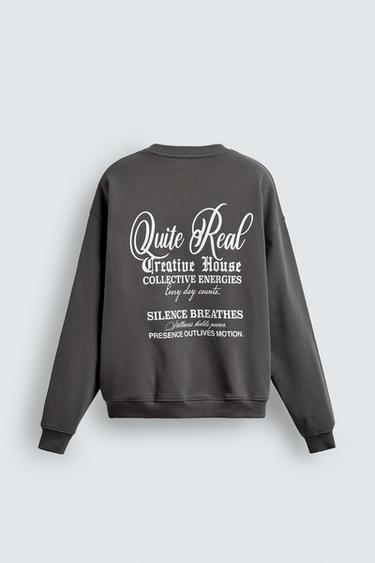 SWEAT COL ROND IMPRIMÉ - Gris anthracite de Zara - Image 7