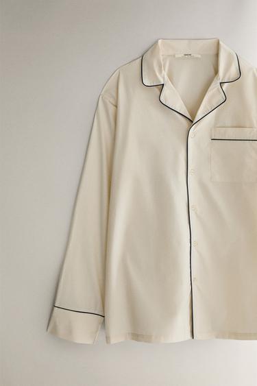 BLACK SHIRT WITH PIPING - Ecru by Zara - Image 3
