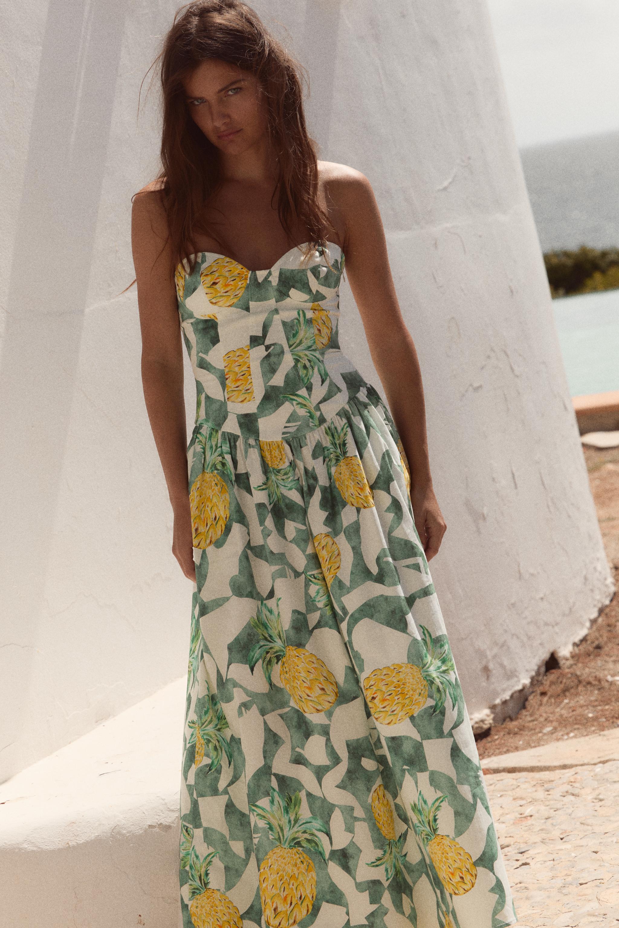 FRUIT PRINT BUSTIER POPLIN DRESS