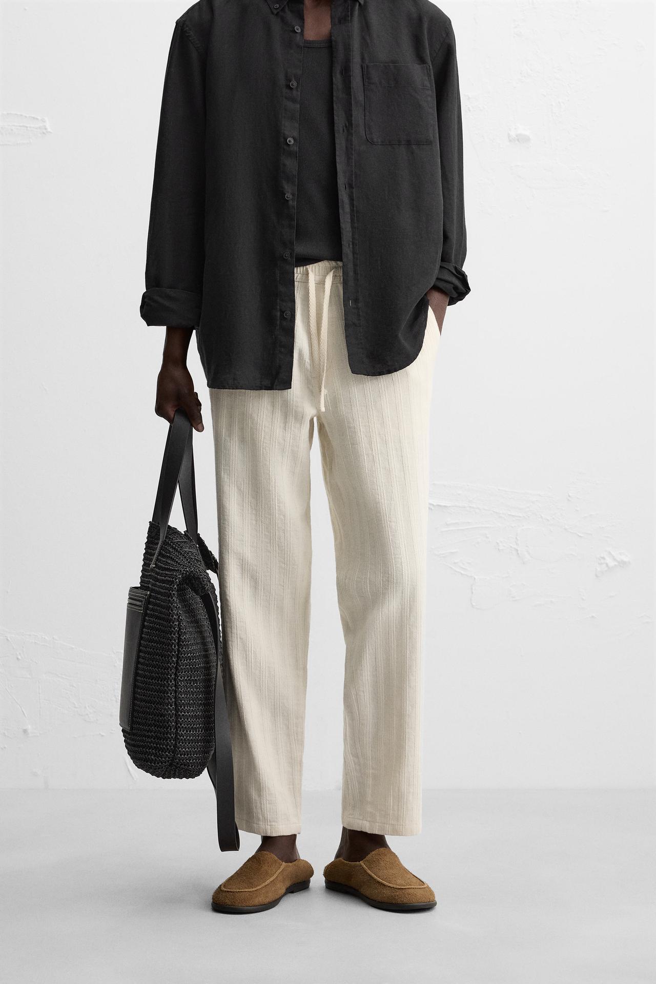 STRIPED JACQUARD TROUSERS - Ecru by Zara