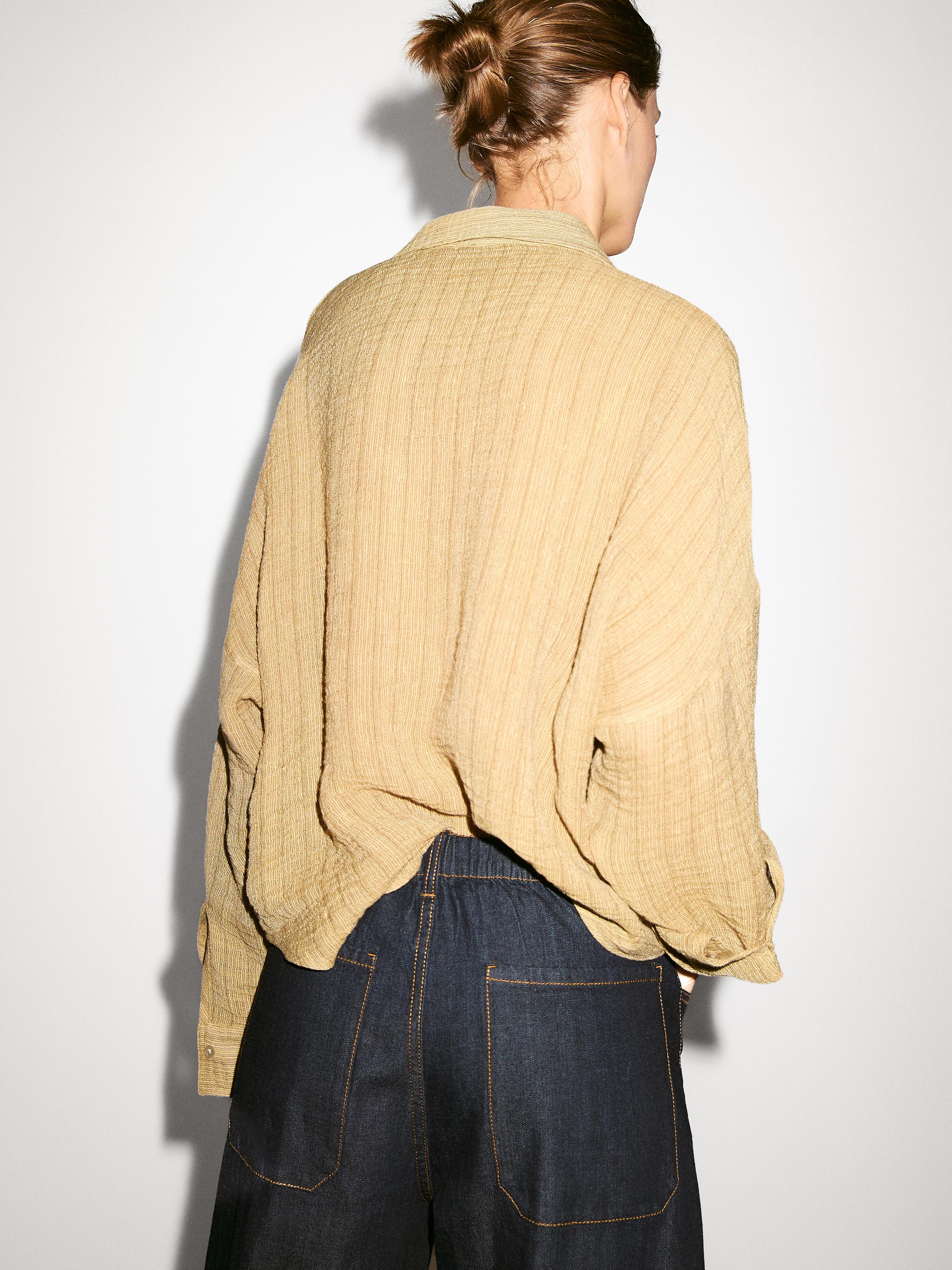 Chemisier col polo ouvert en lin mélangé