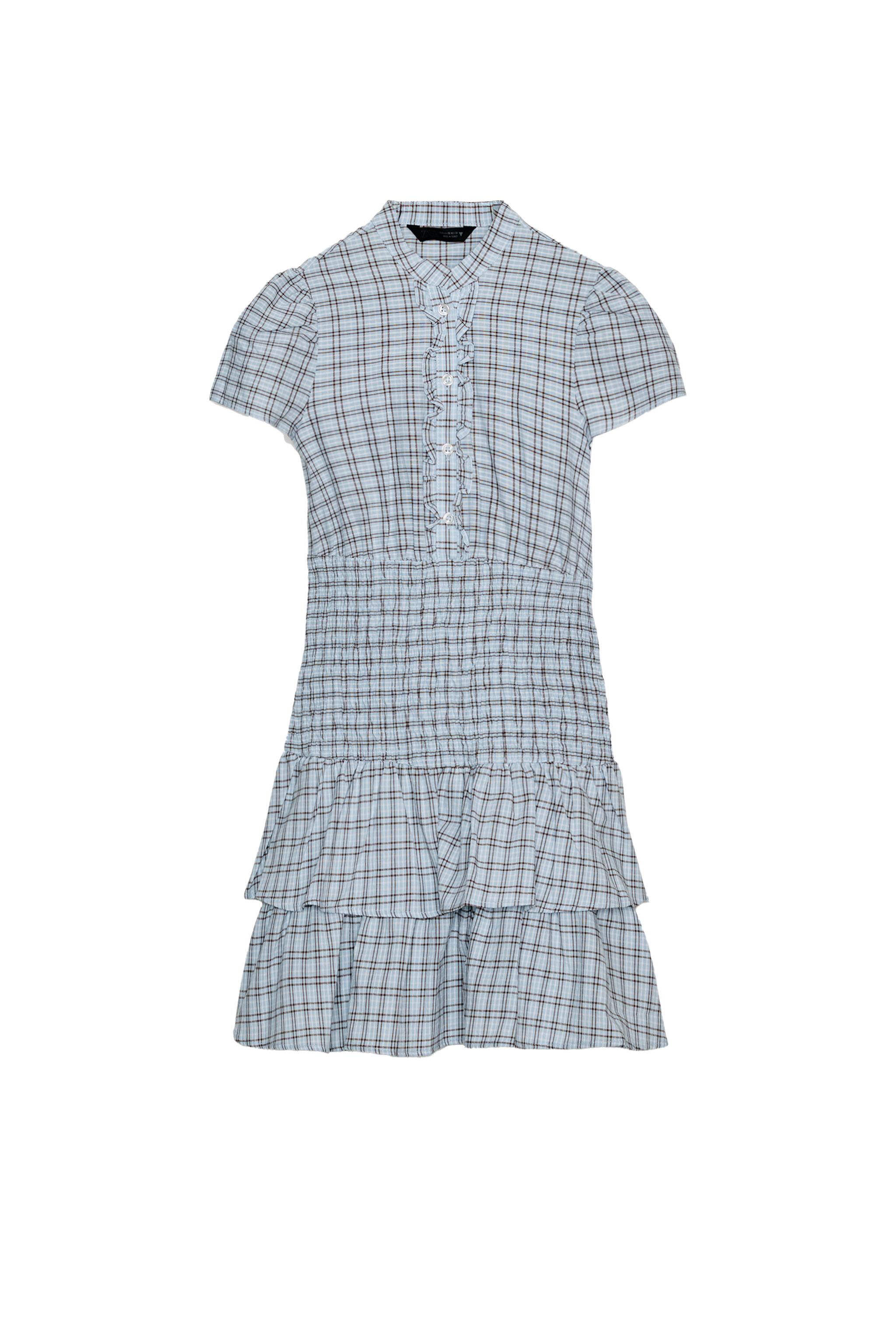 チェック柄フリルミニワンピース - ブラウンブルー | ZARA Japan / 日本