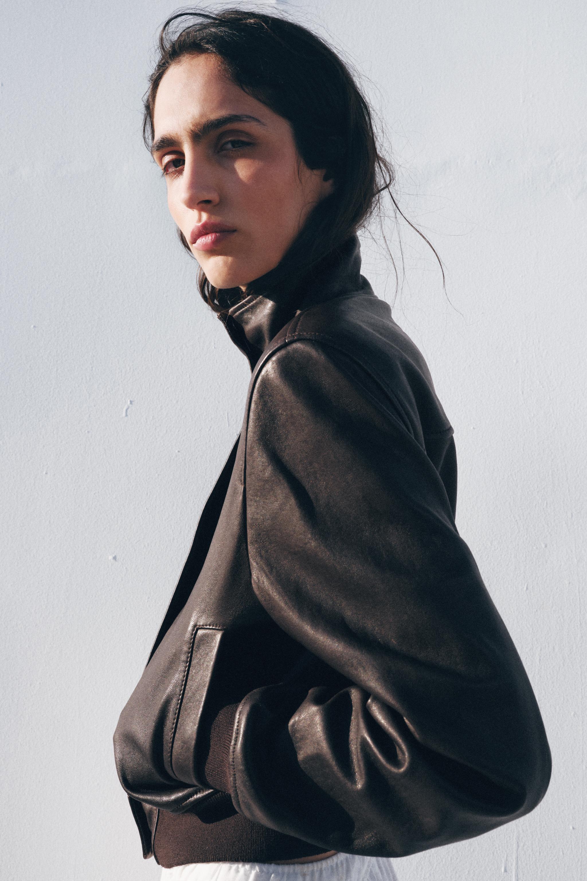 ZW COLLECTION LIMITED EDITION LEATHER BOMBER JACKET WITH SHOULDER PADS