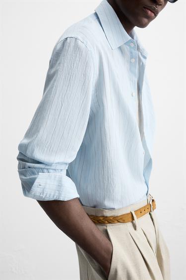 CHEMISE FLUIDE À RAYURES - Bleu ciel de Zara - Image 5