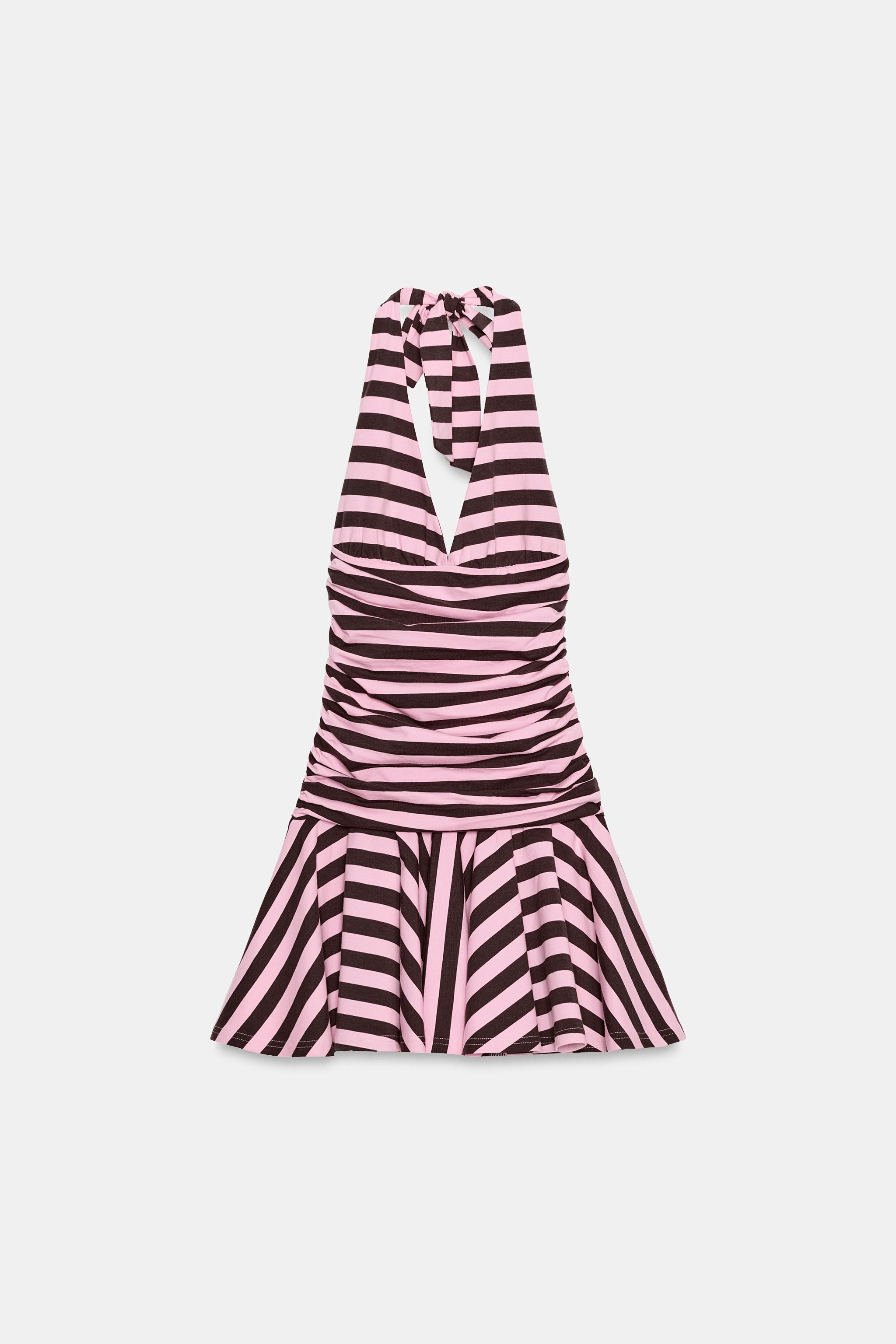STRIPED HALTER DRESS — striped