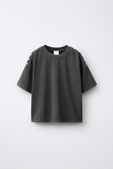 HEART STUD T-SHIRT - Grey by Zara - Image 0