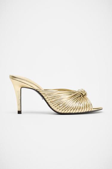 KNOTTED HIGH-HEEL SANDALS - Gold by Zara