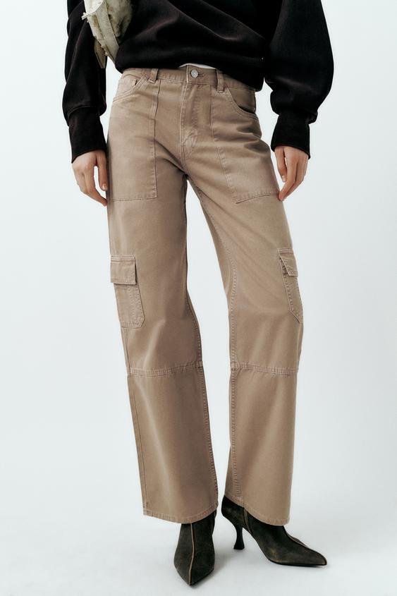 ZARA Pantalon large de couleur marron en soldes pas cher 1947956-marron -  Modz
