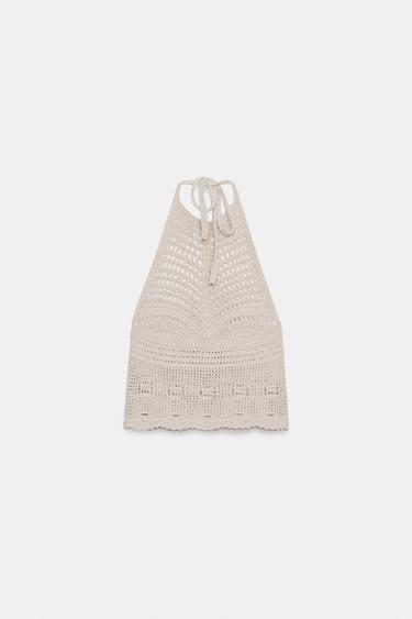 KNITTED HALTER TOP - Ecru by Zara - Image 6