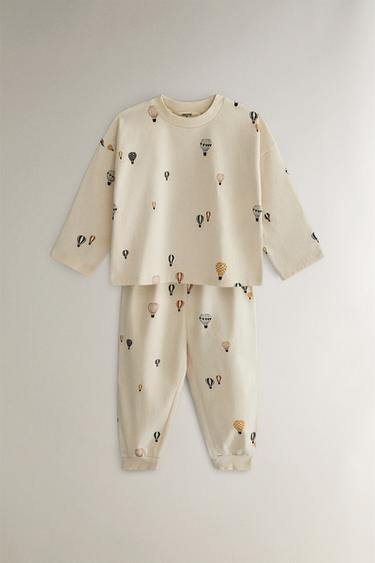 CHILDREN'S BALLOON COTTON JERSEY SET OF PYJAMAS - Cream by Zara