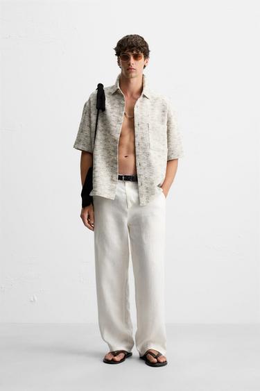 Zara CONTRAST TEXTURE OVERSHIRT - Black / Ecru - Image 0