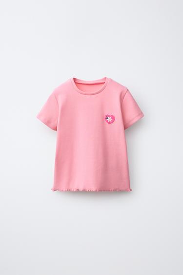 T-SHIRT CÔTELÉ AVEC PIÈCE - Corail de Zara