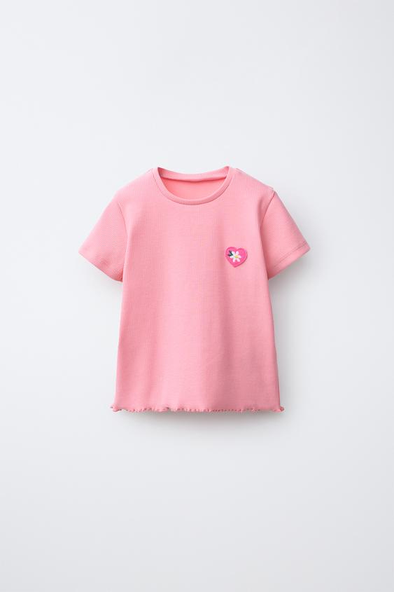 RIB T-SHIRT WITH PATCH - Coral by Zara - Image 0