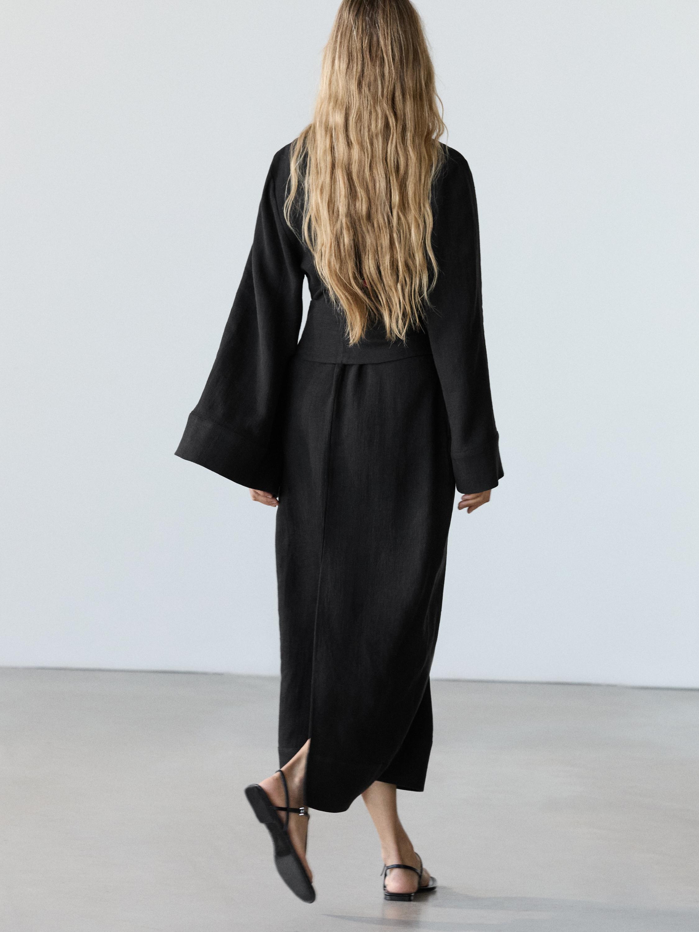 100% linen midi dress with tie detail