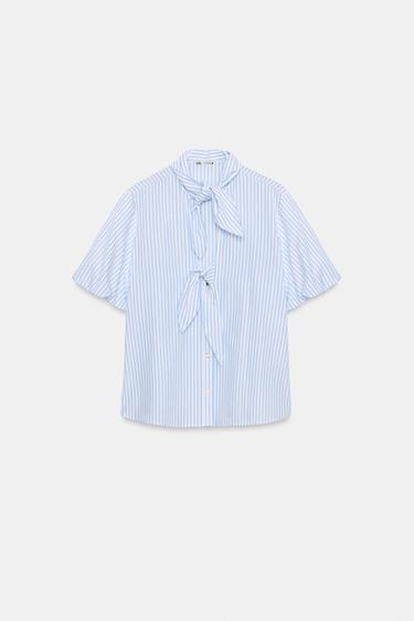 TOP À RAYURES ET LACETS - Blanc / Bleu ciel de Zara - Image 6