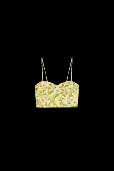 TOP CORTO CON LINO ESTAMPADO - amarillo de Zara