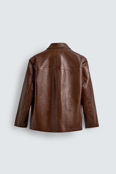RELAXED FIT LEATHER BLAZER - Brown by Zara - Image 7